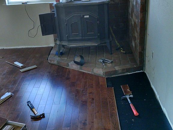 new wood floor & wood stove