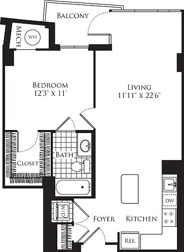 Floor plan 1 Bedroom- 707