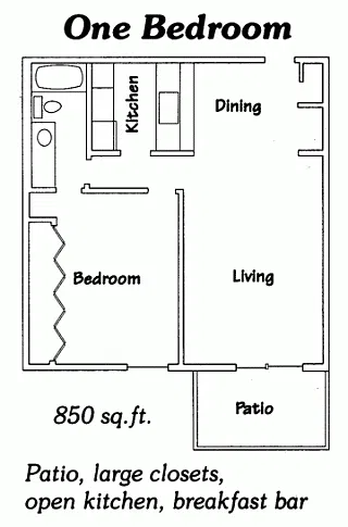 Floor plan 1 Bedroom Large Ranch