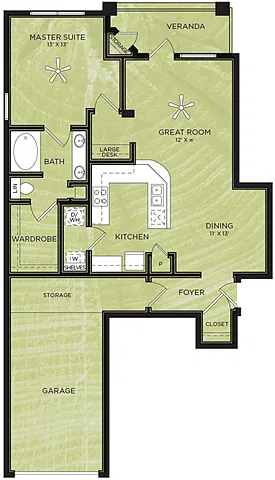 Floor plan A8: 1 Bed 1 Bath