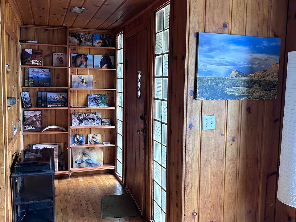 West entry with built-in shelves
