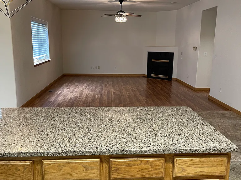 Breakfast Bar. Open floor plan kitchen and family room.
