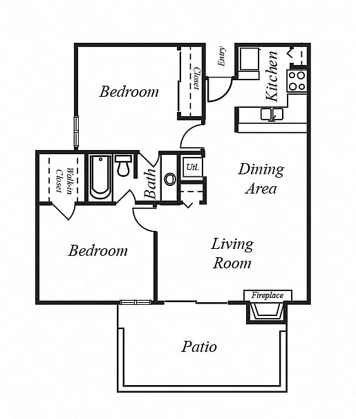 Floor plan 2 Bedroom, 1 Bathroom A4B