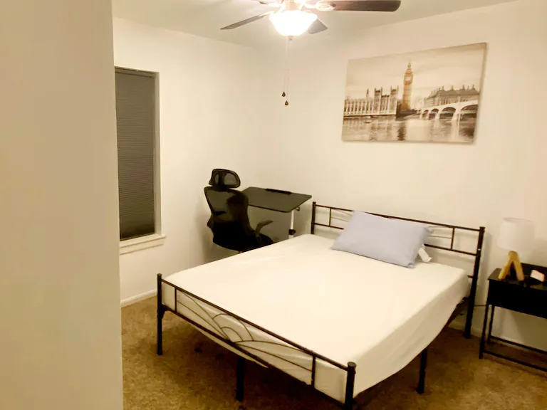 Full size Memory Foram mattress, antibacterial pillow with Side table (with outlets inbuilt) and lamp.