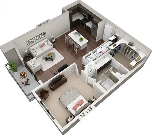 Floor plans are artist's rendering. All dimensions are approximate. Actual product and specifications may vary in dimension or detail. Not all features are available in every apartment. Prices and availability are subject to change. Floor plans are artist