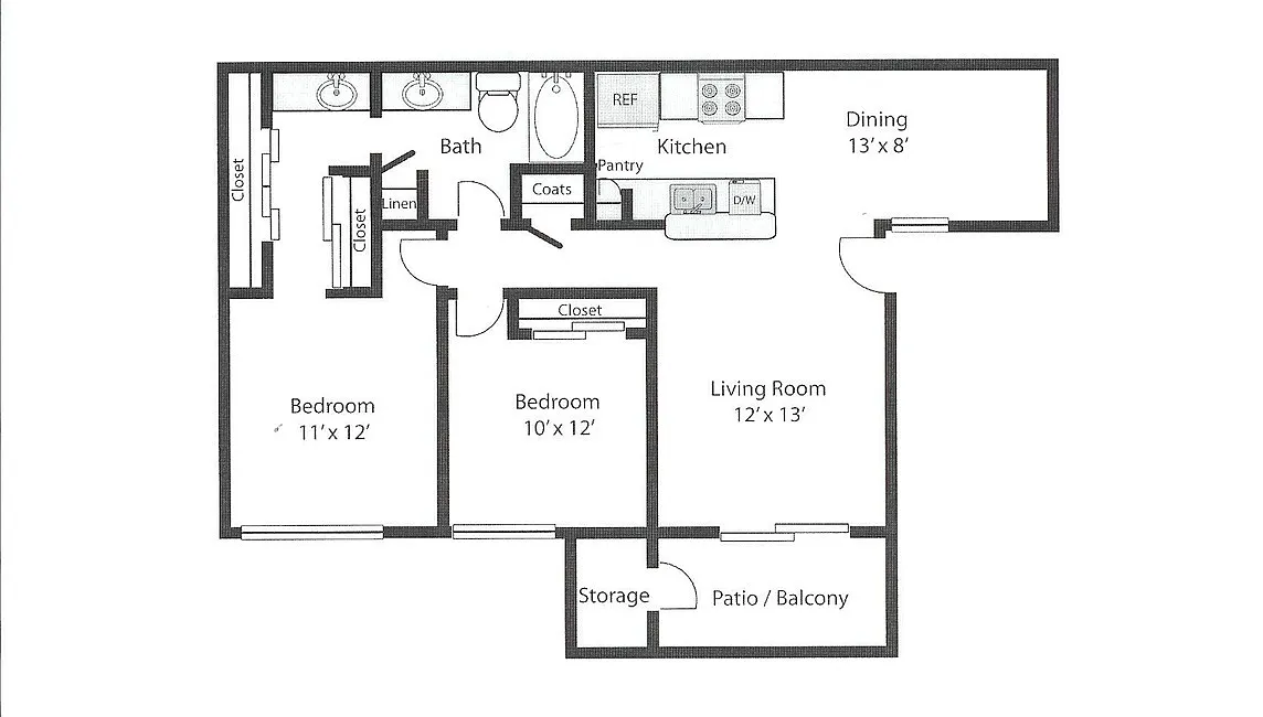 Floor plan 2 Bedroom, 1 Bath - Plan D