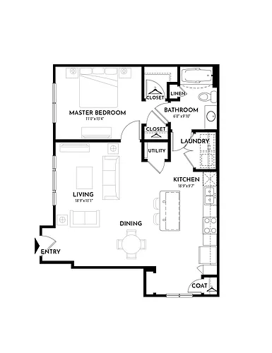 Floor plan 1BR 1BA (816 SF)