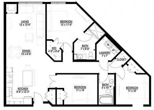 Floor plan Three Bedroom B