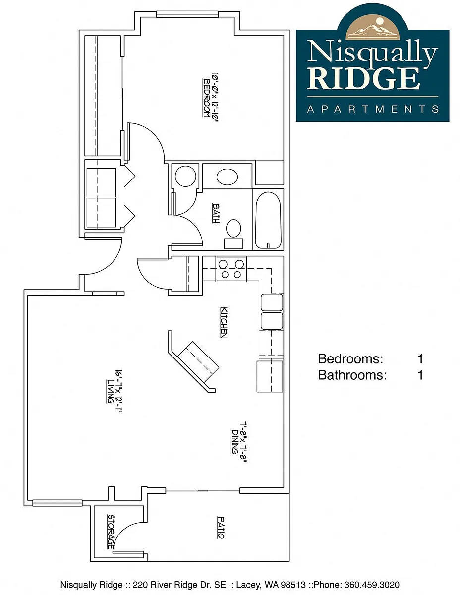 Floor plan 1 Bed 1 Bath B