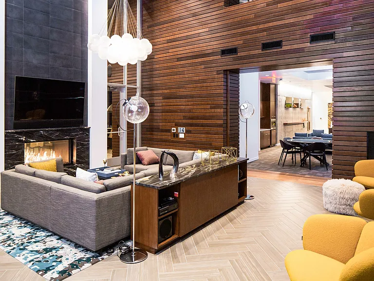 Clubroom with fireplace and TV for lounging