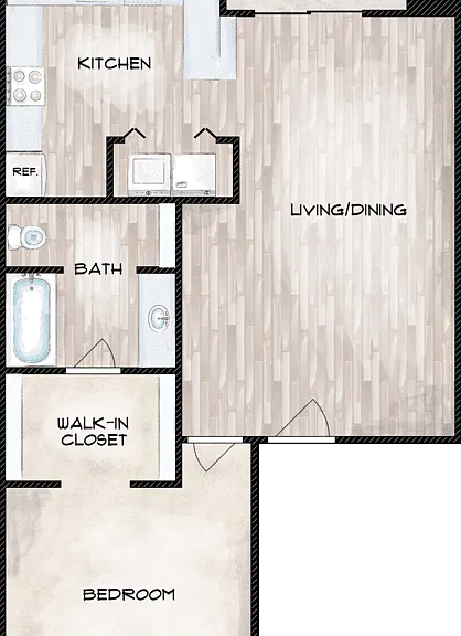 1 Bed 1 Bath Villas Floorplan Diagram