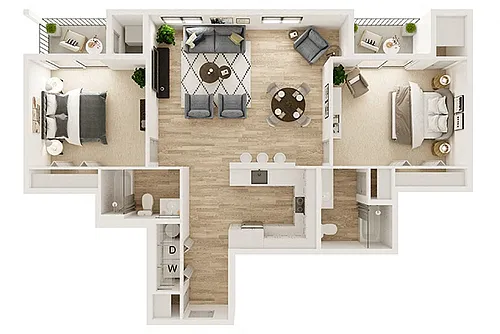 Floor plan Two Bedroom Two Bath 2F