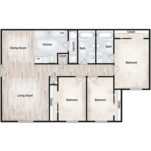 Floor plan 3 Bed 2 Bath