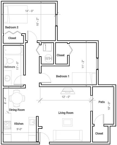 Floor plan 2 Bedroom With Washer & Dryer