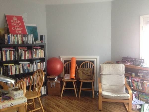 Living room with working fireplace