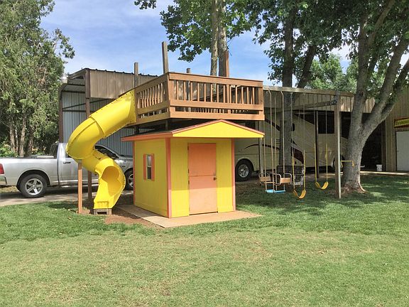 playhouse, slide,swings