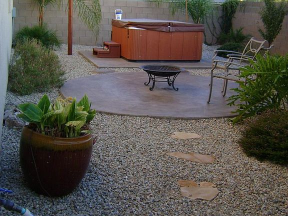 Side yard with spa