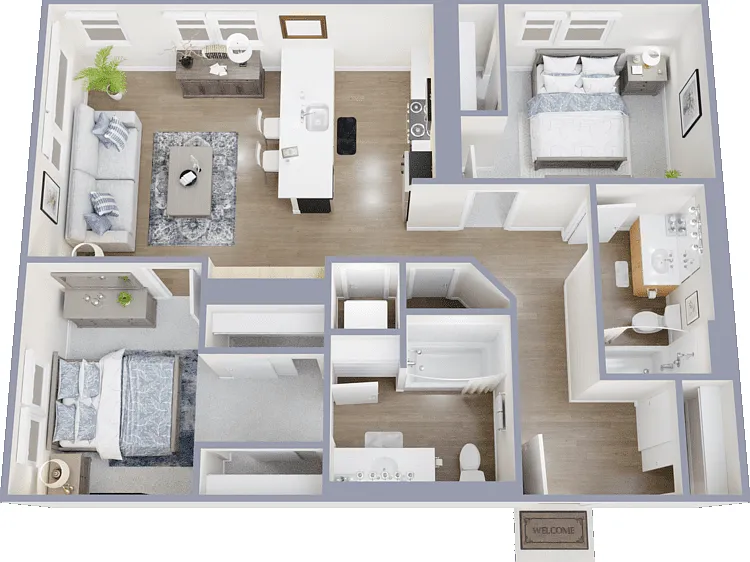 2 Bed 2 Bath Floorplan Diagram