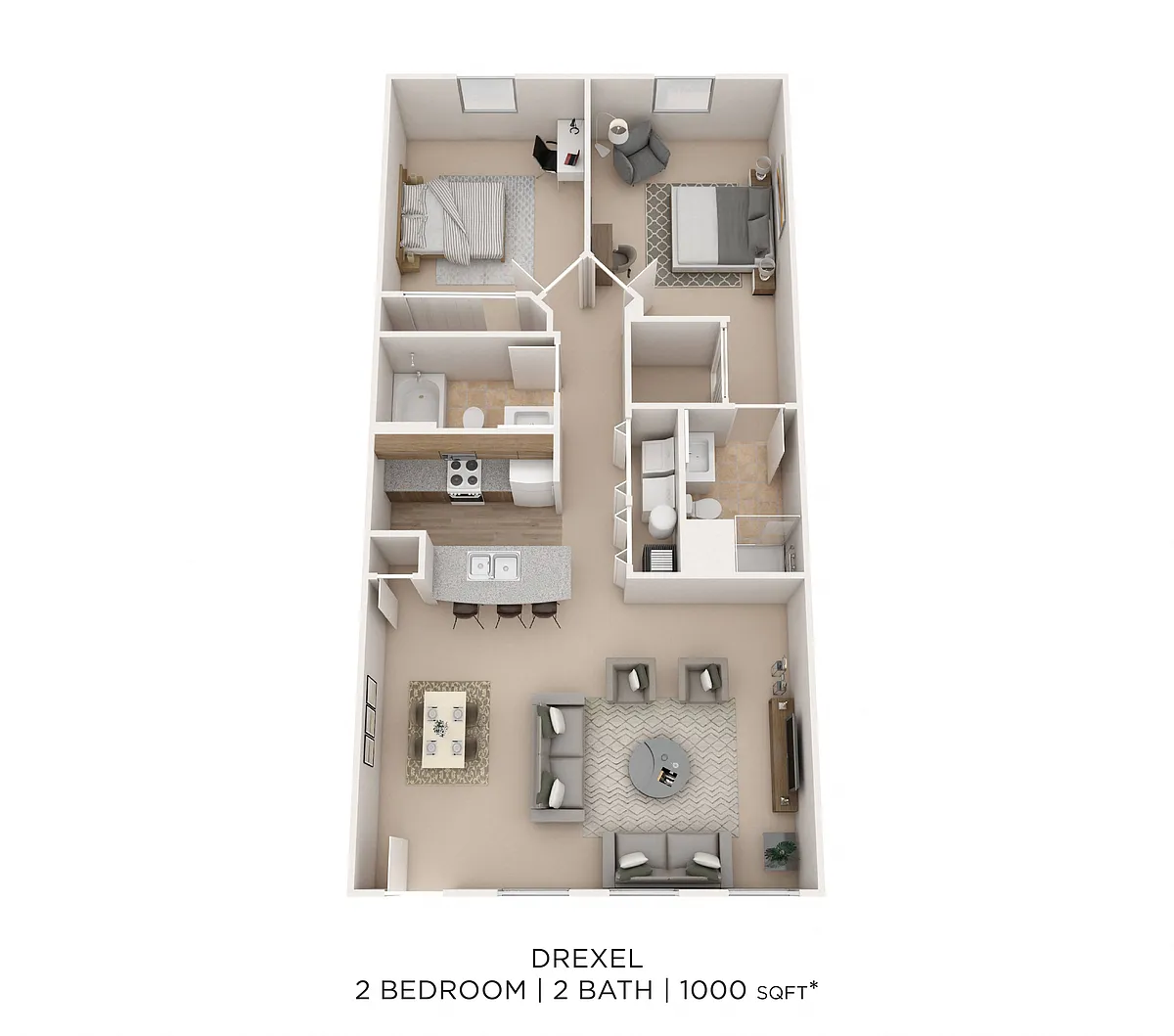 Floor plan Two Bedroom 2 Bath-Drexel