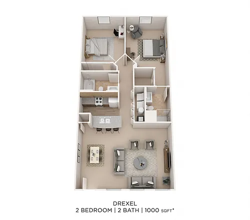 Floor plan Two Bedroom 2 Bath-Drexel