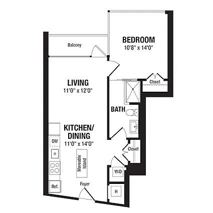 Floor plan 1 Bed/1 Bath-A5