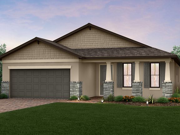 The Canopy, a one-story family home with a 2 car garage, shown with Home Exterior C2A.