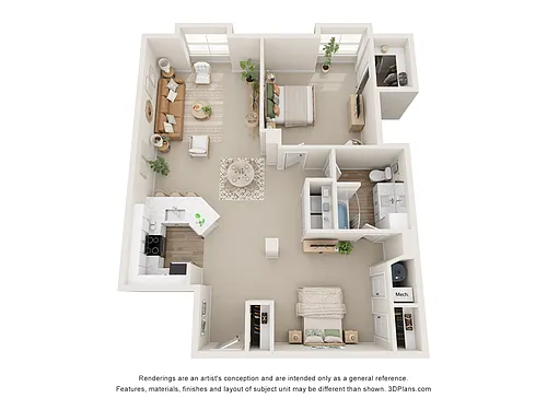 Floor plan Richard and Conover - 1 Bedroom