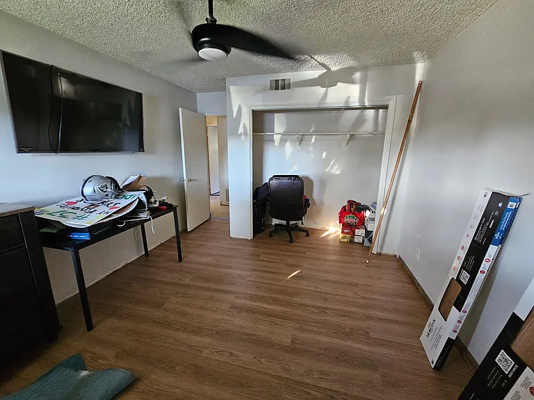 Bedroom with new paint and new flooring