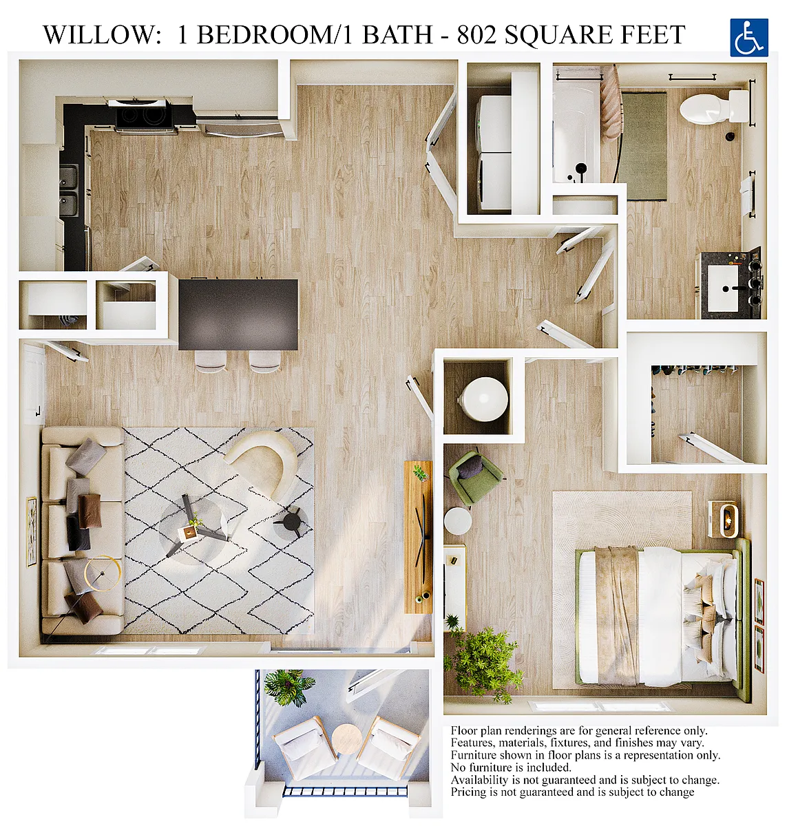 Floor plan 1 Bedroom 1 Bath ADA