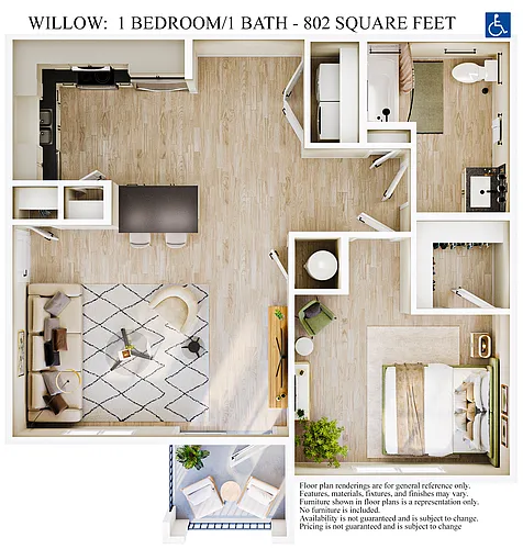 Floor plan 1 Bedroom 1 Bath ADA