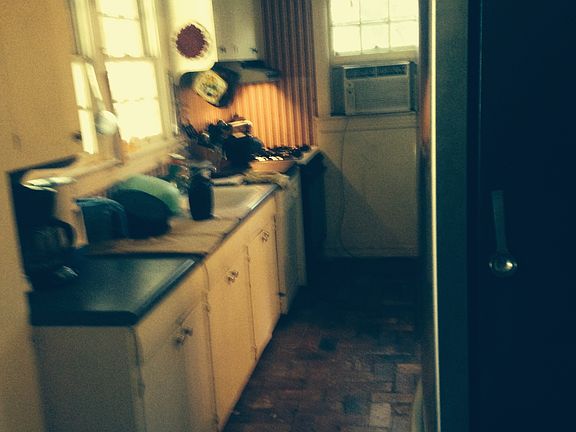 Split brick floor in kitchen