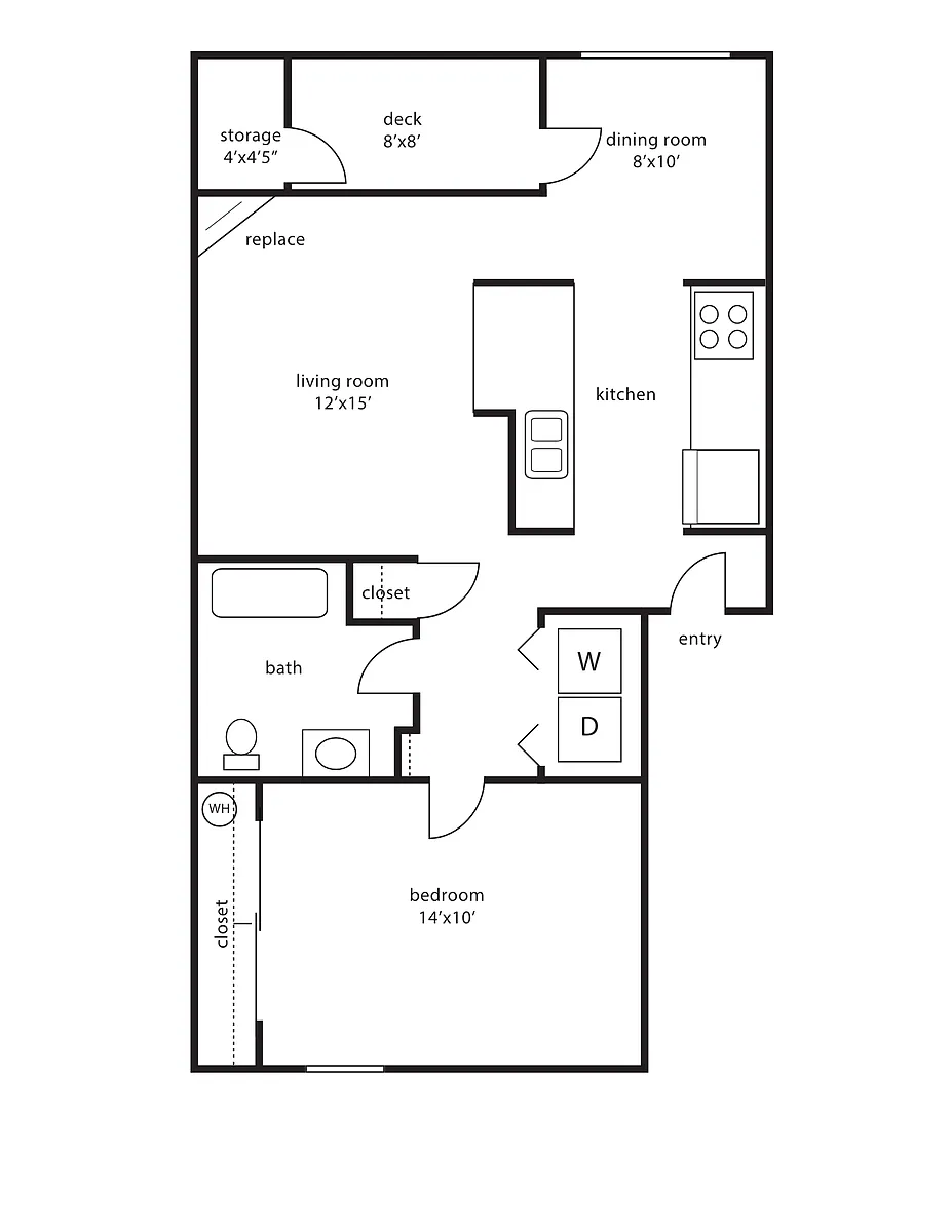 Floor plan One Bedroom 725 sq ft