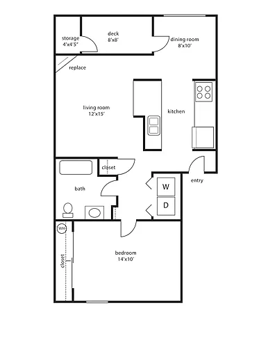 Floor plan One Bedroom 725 sq ft