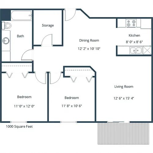 Floor plan Two Bedroom 21B