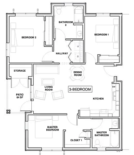 Floor plan 3 Bedroom 2 Bathroom