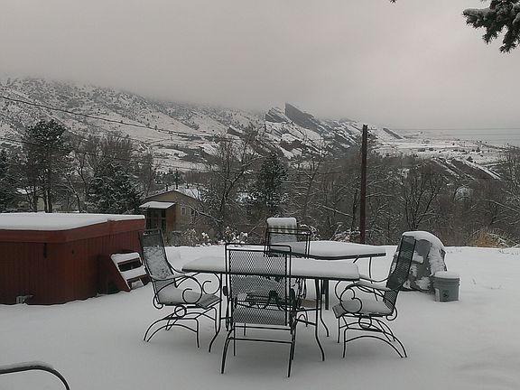 Nice winter view of the deck and hot tub.