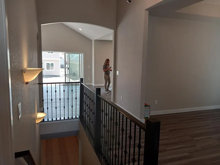 Again, from front door, looking through the breezeway to the Dining/Living Room on the right, to the Great Room.