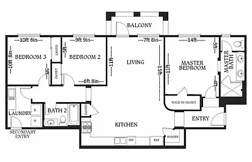 Floor plan 3 Bedroom B