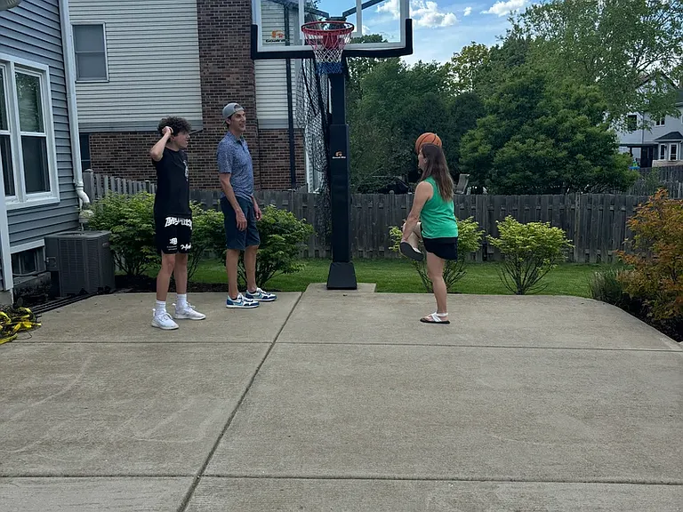 Basketball hoop in backyard