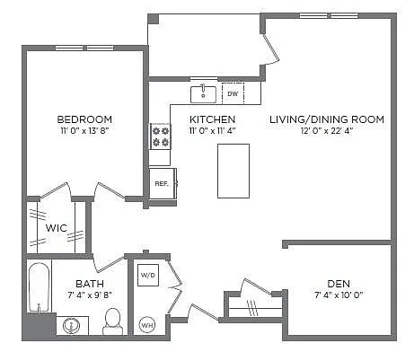 Floor plan 1 Bedroom 1 Bath with Den