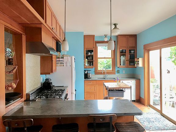 spacious kitchen with seating bar