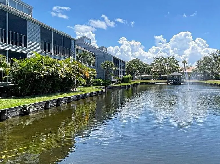 Top floor unit overlooking pond