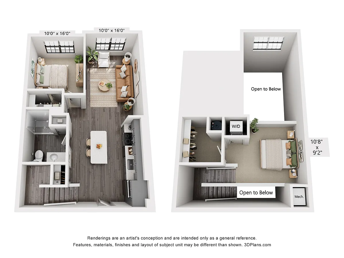 Floor plan 1-Bedroom 1-Bath w/ Loft | 883 sqft