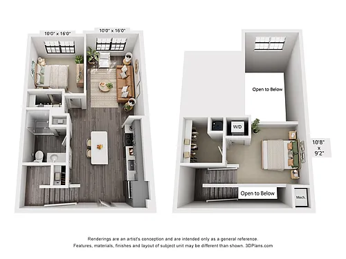 Floor plan 1-Bedroom 1-Bath w/ Loft | 883 sqft