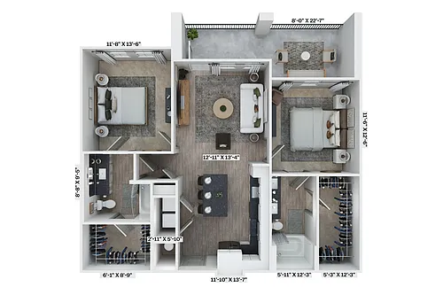 Floor plan 2BR 2BA (1056 SF)