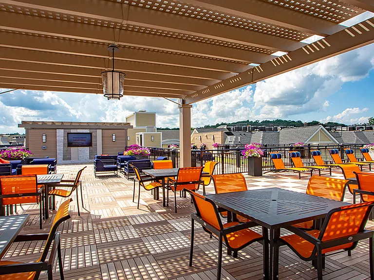7,000 square foot rooftop deck with outdoor kitchen and bar