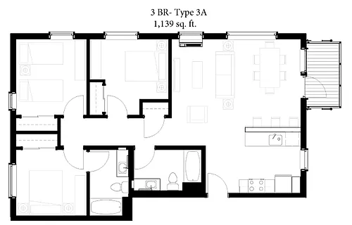 Floor plan 3 Bedroom 2 Bath