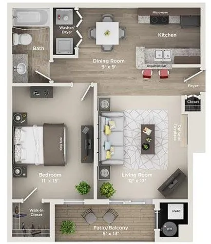 Floor plan A1: 1 Bed 1 Bath