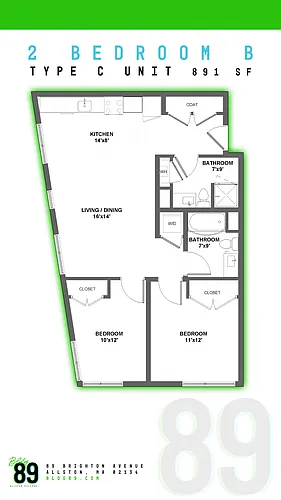 Floor plan Two Bedroom Two Bath - B