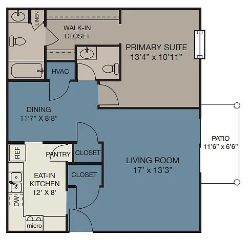 Floor plan 1 Bed/1.5 Ba Dn